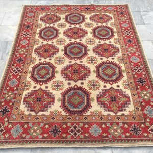 5x6 High Quality Afghan Handmade Caucasian Kazak Rug, Floor Rug, Living Room Rug, Hand Knotted Rug, Turkish Rug, 196 x 146 cm