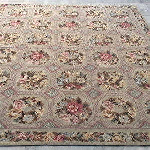 8x10 Aubusson Rug, Vintage Area Rug, French Style Handmade Kilim Rug Chain Stitch Rug Needle Point Rug Home Decor Rug 300 x 233 cm FREE SHIP
