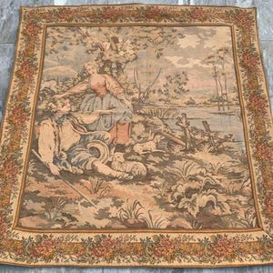 4x4 Vintage Französischer Wandteppich Mittelalterlicher Jagdteppich Französischer großer Wandteppich Am besten für gemütliche Wanddekoration, 118 x 114 cm KOSTENLOSER VERSAND