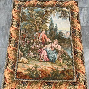 3 x 4 vintage Frans tapijt middeleeuws picturaal middelgroot Frans tuintapijt, ideaal voor wanddecoratie, 120 x 90 cm GRATIS VERZENDING