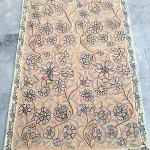 4x6 Aubusson Rug, Vintage Area Rug, French Style Handmade Kilim Rug Chain Stitch Rug Needle Point Rug Home Decor Rug 170 x 115 cm FREE SHIP