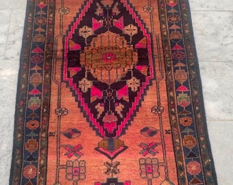 3x6 Afghan Rug, Vintage Rug, Turkish Rug, Boho Rug, Baloch Design Rug, Hand Knotted Medallion Rug, Home Decor Rug, 175 x 80 cm FREE SHIP