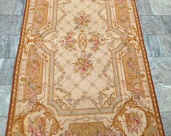 5x8 Vintage Handmade French Style Aubbusson Chain Stitch Needle Point Rug Home Decor Rug 235 x 142 cm Low Price FREE SHIP