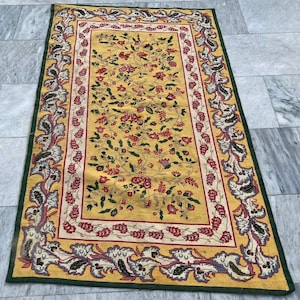 3x5 Aubusson Rug, Vintage Area Rug, French Style Handmade Floral Rug Chain Stitch Rug Needle Point Rug, Home Decor Rug 140 x 88 cm FREE SHIP