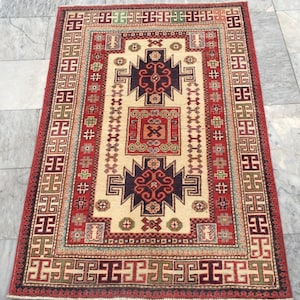 3x5 High Quality Afghan Handmade Caucasian Kazak Rug, Floor Rug, Living Room Rug, Hand Knotted Rug, Turkish Rug, 148 x 98 cm