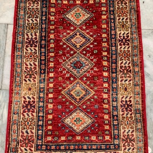 2x3 High Quality Afghan Rug, Boho Rug, Floor Rug, Stunning Rug, Living Room Rug, Afghan Kazak Rug, Hand Knotted Rug, Turkish Rug, 90 x 60 cm