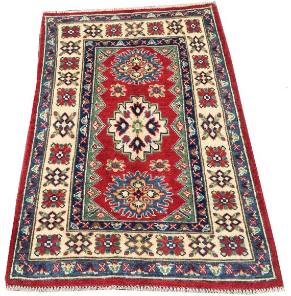 Red Kazak 3x4 Ft Fine Quality Area Rug Afghan Hand Knotted