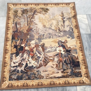 Lost in Vintage French Tapestry Figural Purse Metal Frame Aubusson