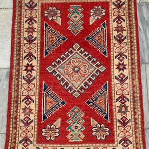 2x3 High Quality Afghan Rug, Boho Rug, Floor Rug, Stunning Rug, Living Room Rug, Afghan Kazak Rug, Hand Knotted Rug, Turkish Rug, 90 x 58 cm