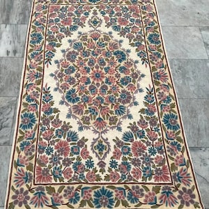 3x5 Aubusson Rug, Vintage Area Rug, French Style Handmade Floral Rug Chain Stitch Rug Needle Point Rug, Home Decor Rug 155 x 90 cm FREE SHIP