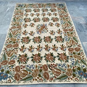 5x8 Aubusson Rug, Vintage Area Rug, French Style Handmade Kilim Rug Chain Stitch Rug Needle Point Rug Home Decor Rug 241 x 150 cm FREE SHIP