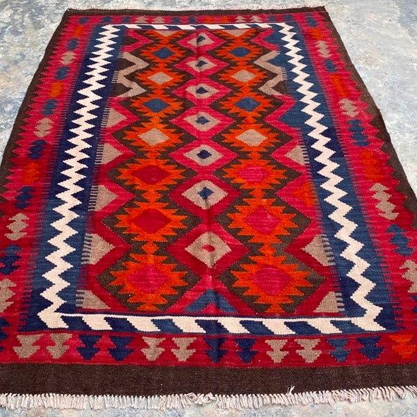 5x8 Afghan Kilim Large Area Rug Authentic Handwoven Flat Weave Maimana Kilim Lamb Wool Kilim Area Rug 230 x 160 cm, FREE SHIP