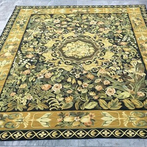 8x10 Aubusson Rug, Vintage Area Rug, French Style Handmade Kilim Rug Chain Stitch Rug Needle Point Rug Home Decor Rug 292 x 233 cm FREE SHIP