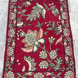 2x3 Aubusson Rug, Vintage Area Rug, French Style Handmade Kilim Rug, Pictorial Rug Needle Point Rug, Home Decor Rug 88 x 62 cm FREE SHIP