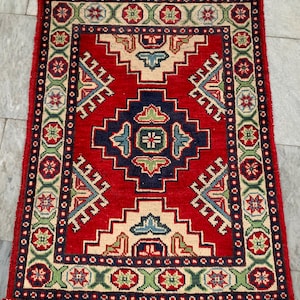 2x3 High Quality Afghan Rug, Boho Rug, Floor Rug, Stunning Rug, Living Room Rug, Afghan Kazak Rug, Hand Knotted Rug, Turkish Rug, 79 x 60 cm
