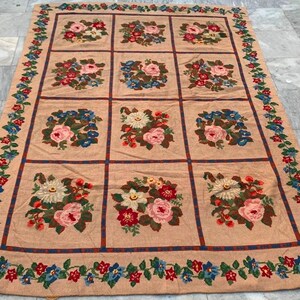 5x7 Vintage Aubusson Rug French Style Handmade Kilim Rug, Chain Stitch Rug Needle Point Rug Home Decor Rug 200 x 142 cm FREE SHIP