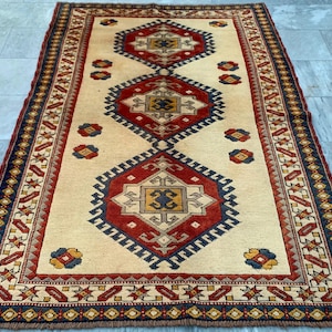 4x6 Vintage Afghan Handmade Caucasian Kazak Rug, Floor Rug, Living Room Rug, Hand Knotted Rug, Turkish Rug, 189 x 131 cm