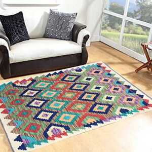 3x5 Afghan Kilim Authentic Handwoven Veg Dye Reversible Flat Weave Chobi Kilim Area Rug Home Decor Rug 154 x 105 cm, FREE SHIP !