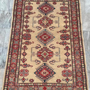 3x5 High Quality Afghan Handmade Caucasian Kazak Rug, Floor Rug, Living Room Rug, Hand Knotted Rug, Turkish Rug, 150 x 102 cm