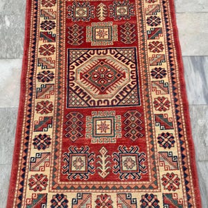 3x5 High Quality Afghan Handmade Caucasian Kazak Rug, Floor Rug, Living Room Rug, Hand Knotted Rug, Turkish Rug, 146 x 90 cm