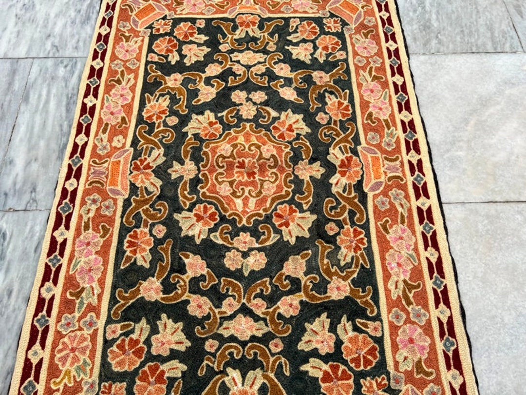 2x3 Vintage Handmade French Style Aubusson Chain Stitch Needle Point ...