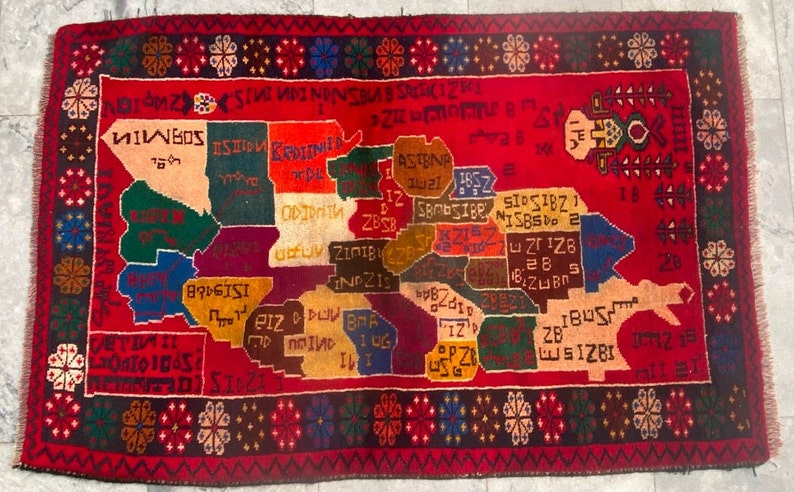 3x4 shops Mini Rug, Afghan Rug, Boho Rug, Vintage Map Rug, Turkish Rug Hand Knotted Medallion Rug, Home Decor Rug, 129 x 83 cm FREE SHIP