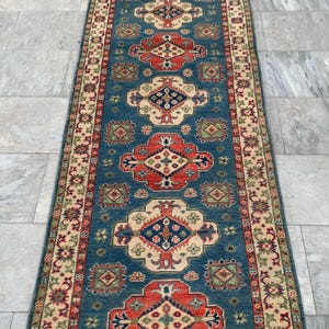 3x10 Afghan Rug High Quality Handmade Kazak Runner, Best Home Decor Boho Rug Oushak Modern Kazak Hallway Runner Rug 290 x 80 cm
