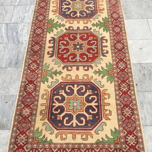 3x7 High Quality Afghan Handmade Caucasian Kazak Rug, Floor Rug, Living Room Rug, Hand Knotted Rug, Turkish Rug, 220 x 100 cm