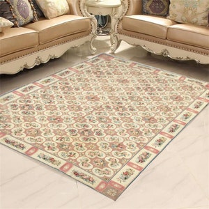 10x17 Vintage Aubusson Large Area Rug, French Style Handmade Boho Rug, Chain Stitch Rug Needle Point Home Decor Rug 510x301 cm FREE SHIP