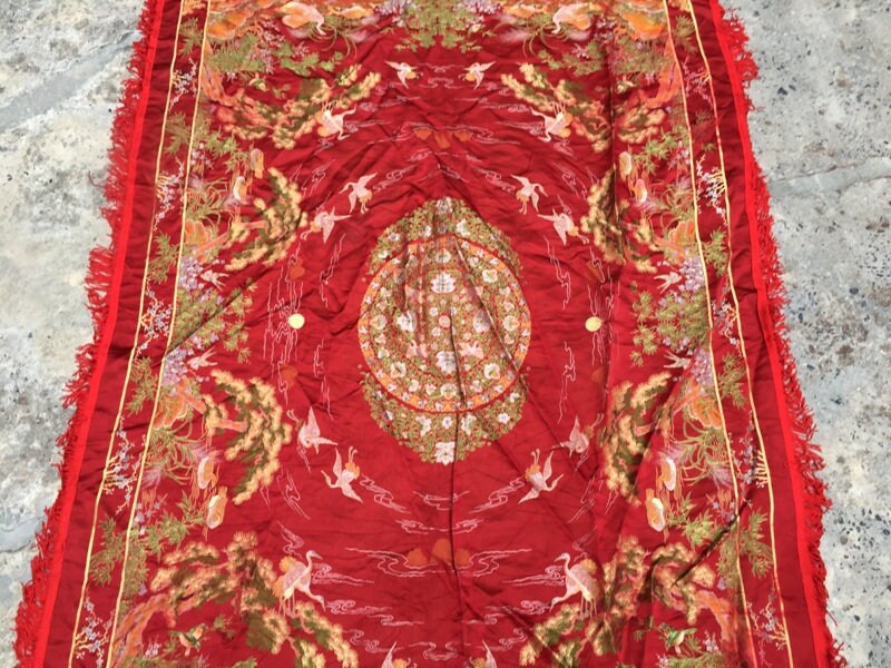 3x4 Vintage Chinese Tablecloth, Antique Chinese Tablecolth, Silk Tablecloth, Vintage Qing Dynsty, 133 cmx 92 cm FREE SHIP