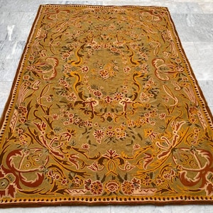 5x8 Aubusson Rug, Vintage Area Rug, French Style Handmade Kilim Rug, Chain Stitch Rug Needle Point Rug Home Decor Rug 233 x 150 cm FREE SHIP