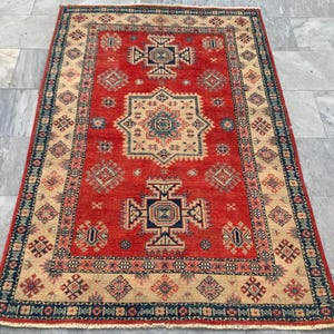 4x6 High Quality Afghan Handmade Caucasian Kazak Rug, Floor Rug, Living Room Rug, Hand Knotted Rug, Turkish Rug, 174 x 116 cm