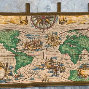 2 x 4 tapisserie française vintage, carte antique illustrée, tapisserie confortable de taille moyenne idéale pour une décoration murale, 117 x 51 cm LIVRAISON GRATUITE