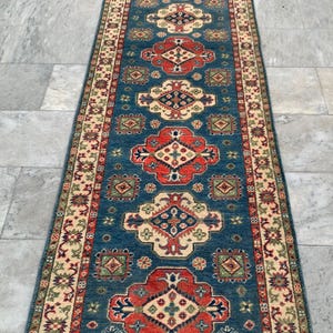 3x10 Afghan Rug High Quality Handmade Kazak Runner, Best Home Decor Boho Rug Oushak Modern Kazak Hallway Runner Rug 290 x 80 cm