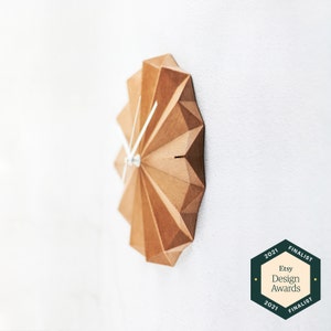 ROSACE Scandinavian wall clock I Minimalist and origami design clock Clock with geometric design wooden printed wall clock image 1