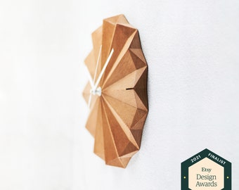 ROSACE | Horloge murale scandinave I Horloge design minimaliste et origami | Horloge au design géométrique | horloge murale imprimés en bois