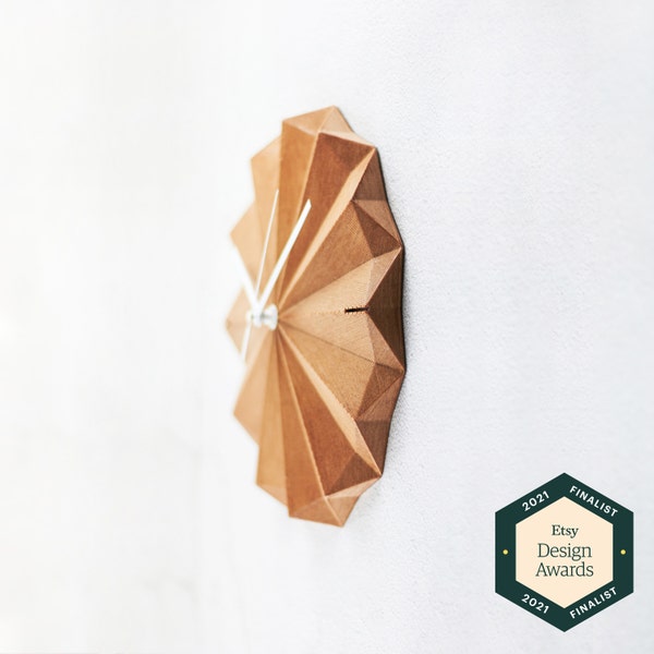 ROSACE | Scandinavian wall clock I Minimalist and origami design clock | Clock with geometric design | wooden printed wall clock