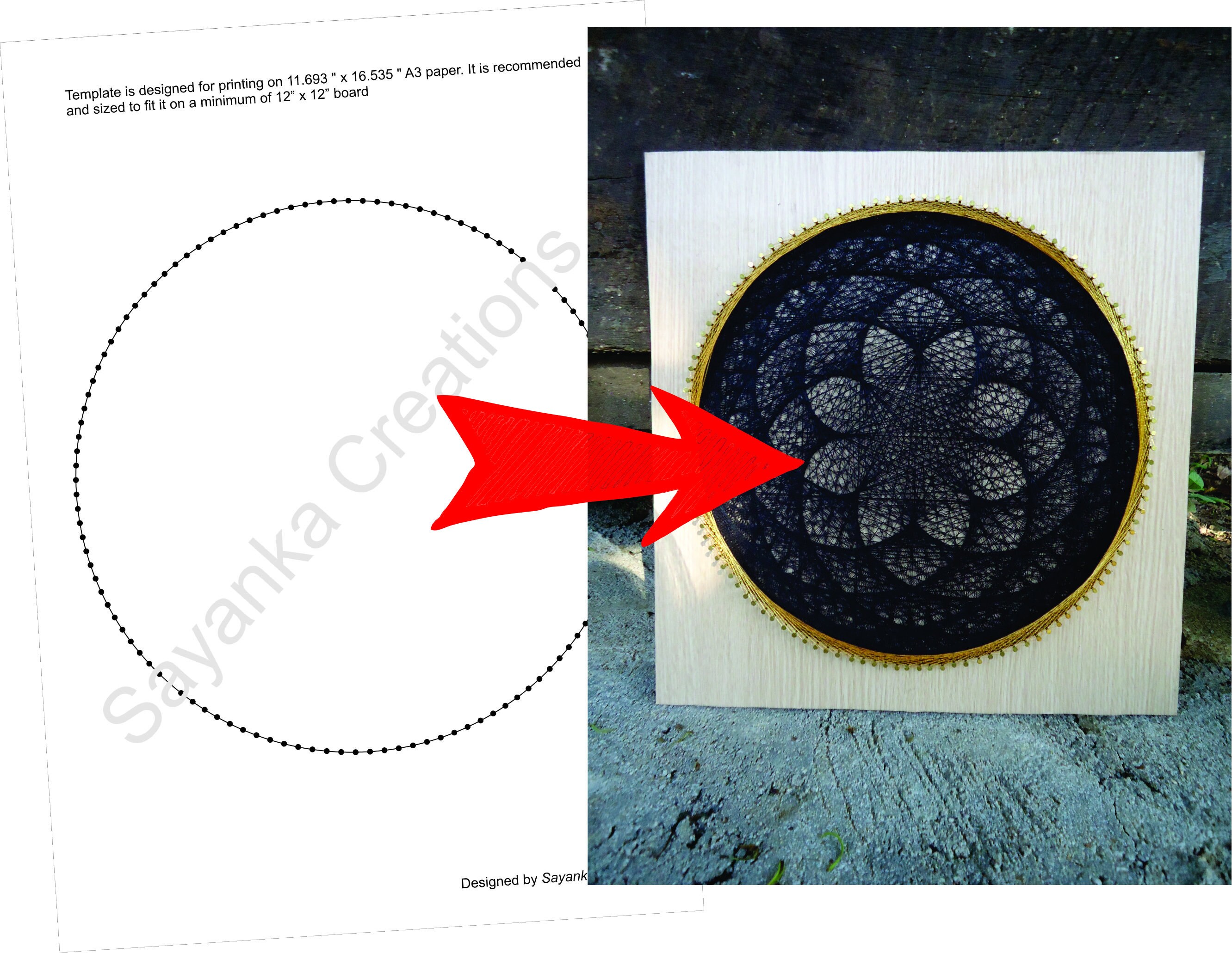 String art pattern Circle outline String art DIY String | Etsy