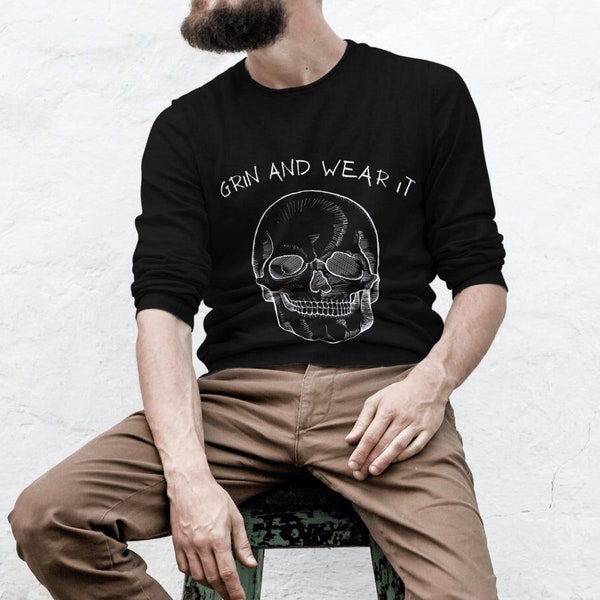 Grin and Wear It Skull Print Crewneck Sweater - Dark Humor Top