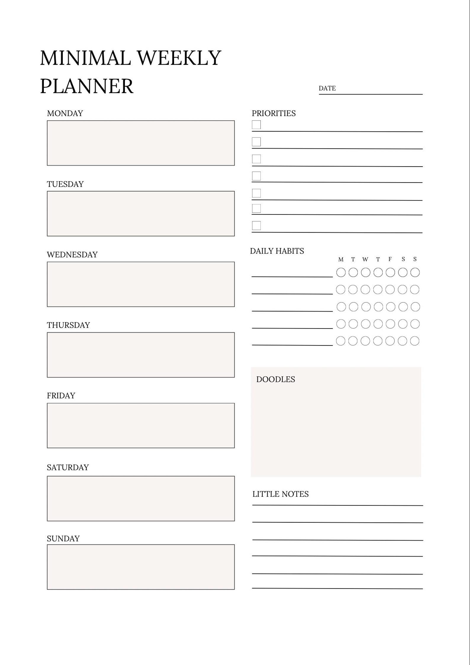 Minimal Weekly Planner Printable | A4 Weekly Planner | Instant Download ...