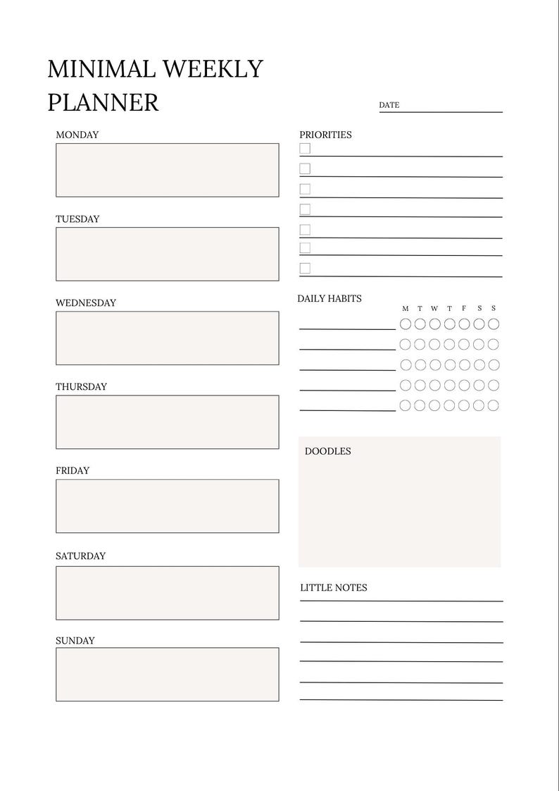 Minimal Weekly Planner Printable | A4 Weekly Planner | Instant Download ...
