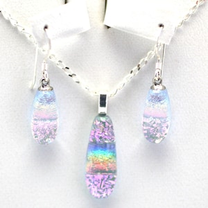 Dichroic Fused Glass Pendant and Earring Set.  Handmade on Maui Hawaii