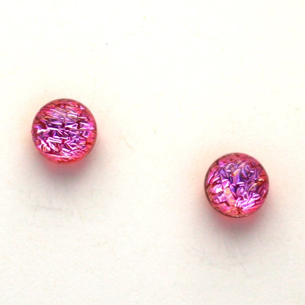 Dichroic Fused Glass Button Earrings.  Handmade on Maui Hawaii.