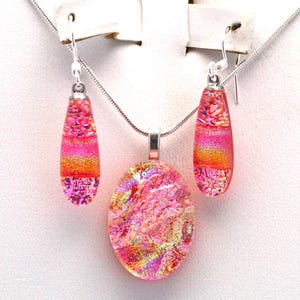 Dichroic fused glass pendant and earring set