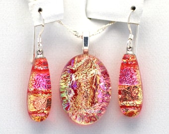 Dichroic fused glass pendant and earring set