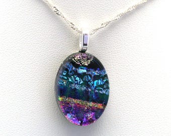 Dichroic Fused Glass Pendant. Handmade on Maui Hawaii.