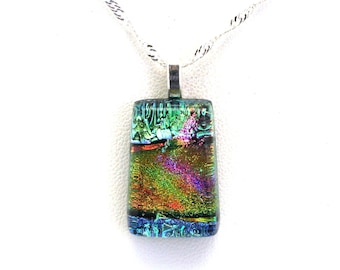 Dichroic Fused Glass Pendant.  Handmade on Maui Hawaii.