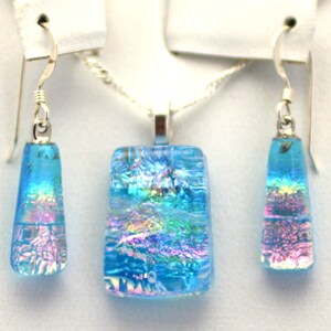 Dichroic Fused Glass Pendant and Earring Set. Handmade on Maui
