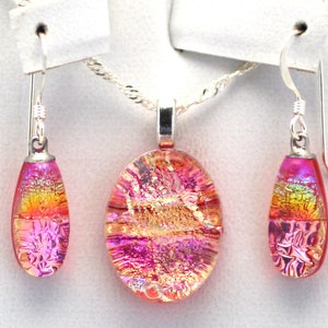 Dichroic Fused Glass Pendant and Earring Set.  Handmade on Maui Hawaii.