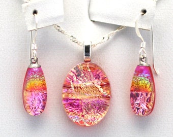 Dichroic Fused Glass Pendant and Earring Set.  Handmade on Maui Hawaii.